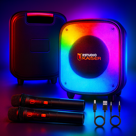 Bocina Kaiser Encore Bafle Xtreme Box 6.5 Pulgadas +2 Micrófonos De Regalo KXB-3065 Estudio Kaiser Premium Batería 7H Negro
