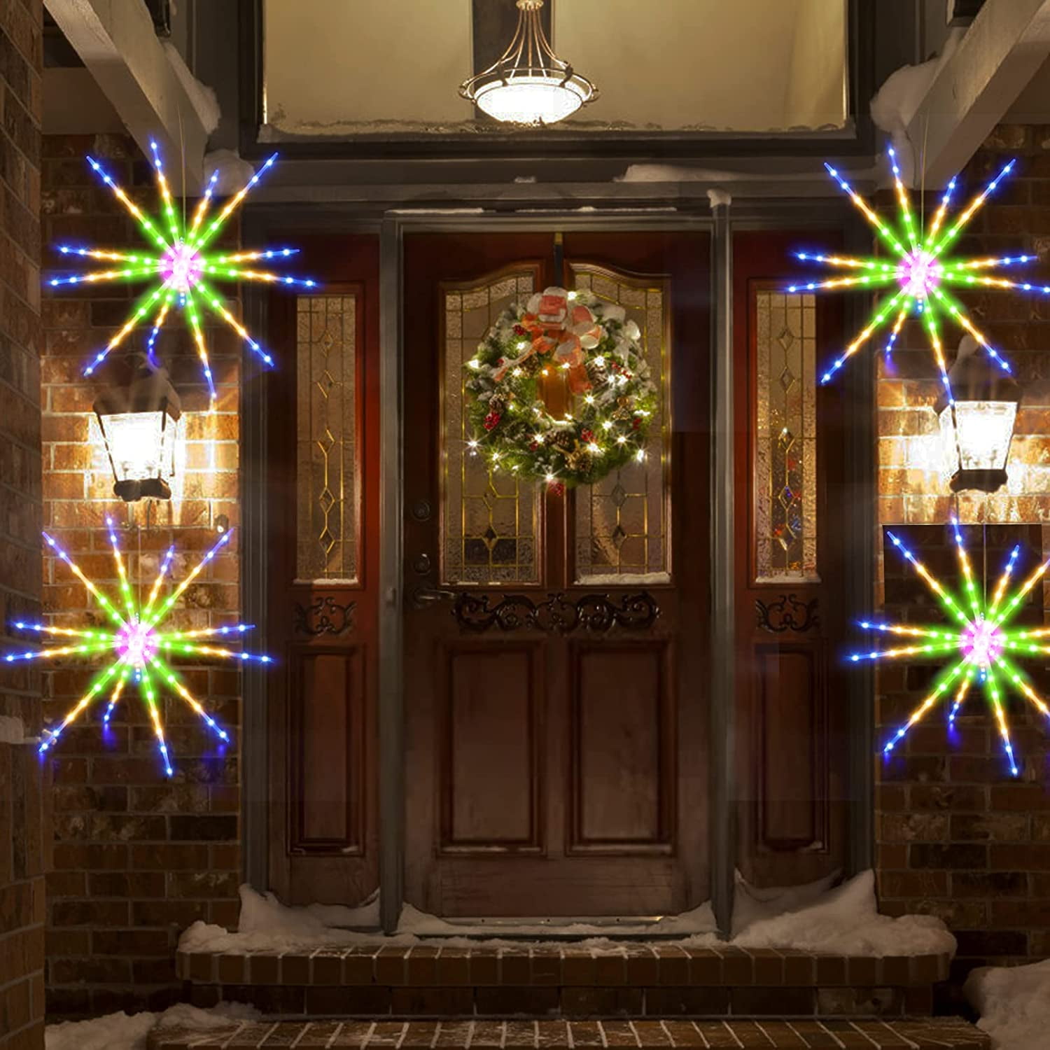 Hanging Firework Lights 2 Pack, Starburst Lights with Timer Remote Control, Battery Powered Decorative Lights