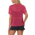 thumbnail image 3 of INSPIRE CHIC Women's Party Sheer Short Sleeve Gilding Shiny Metallic Stars Top XS Hot Pink, 3 of 4