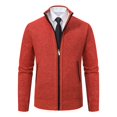 thumbnail image 2 of Men's Loose Casual Knit Stand Collar Zipper Pullover Long Sleeve Shirt for Fall Winter Daily Wear Christmas Gift,Red,M, 2 of 5