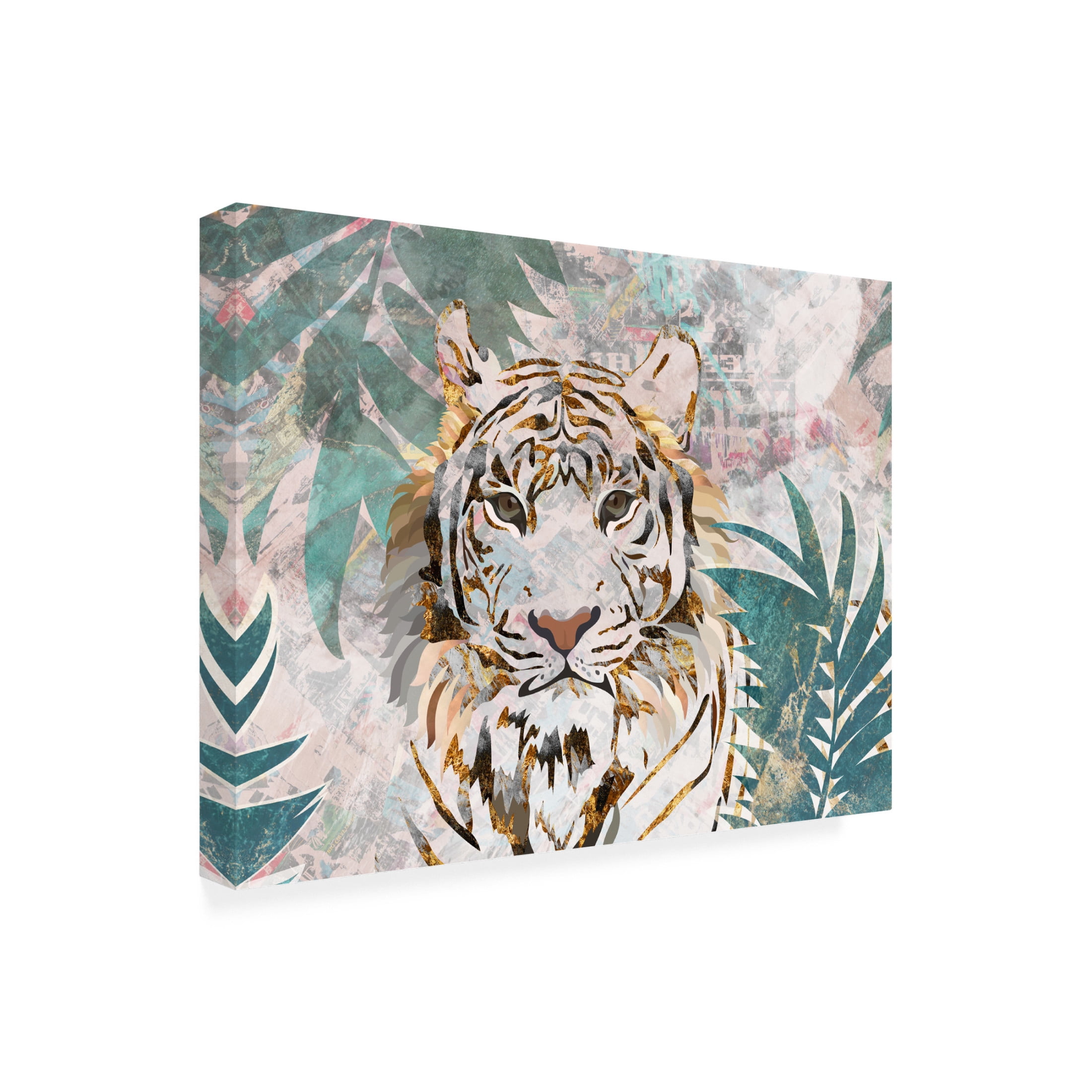 Trademark Fine Art Sarah Manovski Tiger grunge tropical palm wall mural Canvas Wall Art