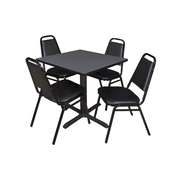 Regency Small 30 Square X-Base Breakroom Table- Grey & 4 Restaurant Stack Chairs- Black