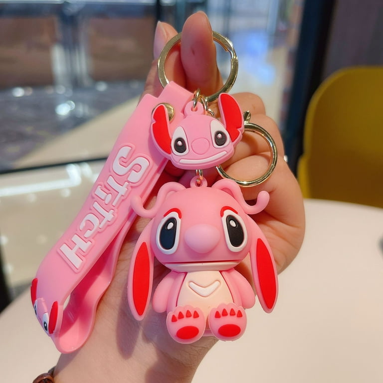 Disney Lilo & Stitch Toys Keychian Anime Stitch Pendant Keychain Sweet Pink  Angel Keychians Women Car Keyring Girl Birthday Gift Gao Jinjia LED