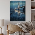 thumbnail image 2 of Designart "Suspension Bridge Charcoal Blue Wonder I" Cityscapes Print on Natural Pine Wood, 2 of 5