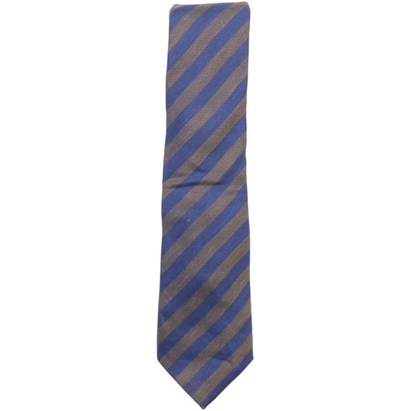 Altea Men's Blue And Brown Horizontal Stripe Silk & Linen Tie Necktie - One Size