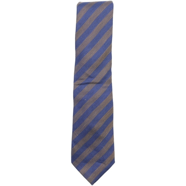 Altea Men's Blue And Brown Horizontal Stripe Silk & Linen Tie Necktie - One Size