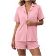 thumbnail image 2 of Maqroz Womens Two Piece Pajama Sets Short Sleeve Button Down Shirts Ruffled Hem Shorts Casual Matching Outfits Cozy Solid Nightwear for Daily Nights, 2 of 6