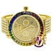 Men's Exclusive Custom Time Piece Multi Rainbow Gold Tone Real Diamond Dial Solitaire Watch XL 55mm W/Date