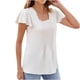 thumbnail image 1 of Camiseta Casual de Color Sólido Plisada en el Pecho 95% Poliéster 5% Spandex, Nueva Camiseta de Manga de Encaje para el Uso Diario, 1 of 8