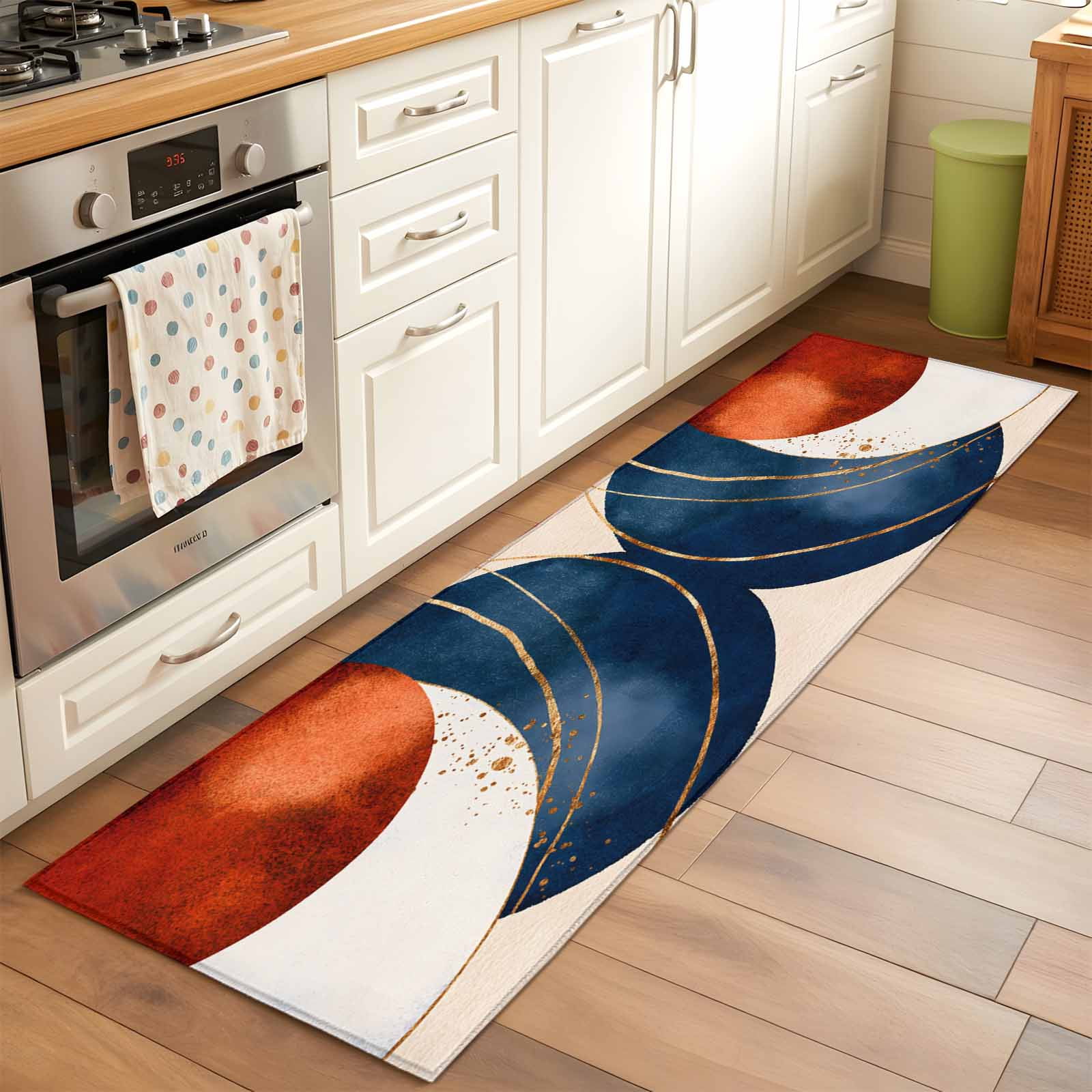2'x6' Rug Runners for Hallways Kitchen, Navy Blue Burnt Orange Non Slip Entryway Beside Floor Carpet Runner, Modern Boho Art Geometric Washable Laundry Room Bedroom Throw Rugs Mat for Family Pet