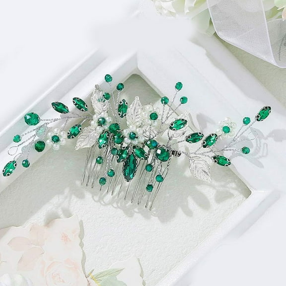 ERDOUY Bridal Flower Wedding Hair Pins Crystal Pearl Hair Combs Clips Headpiece Gold Wedding Hair Accessories Jewelry with Rhinestone for Brides Bridesmaids Women Girls (Green)