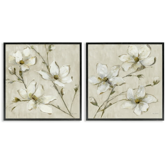 Stupell Industries Outstretched Dogwood Branches Floral Painting Black Framed Art Print Wall Art, 12 x 12, Set of 2