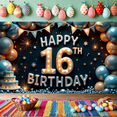 thumbnail image 2 of Colorful Balloon Birthday Banner Decorative Cake Stars Happy 16th Celebration for Birthday Party Teenage Event Kids Gathering, 2 of 8