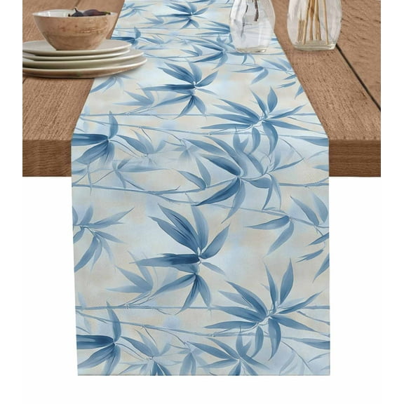Hokiten Table Runners 36 Inches Long Dress Scarves, Blue Botanical Farmhouse Kitchen/Dining Table Runner, Short Coffee Tablerunners, Modernism Watercolor Leaves Art 13x36 Inch