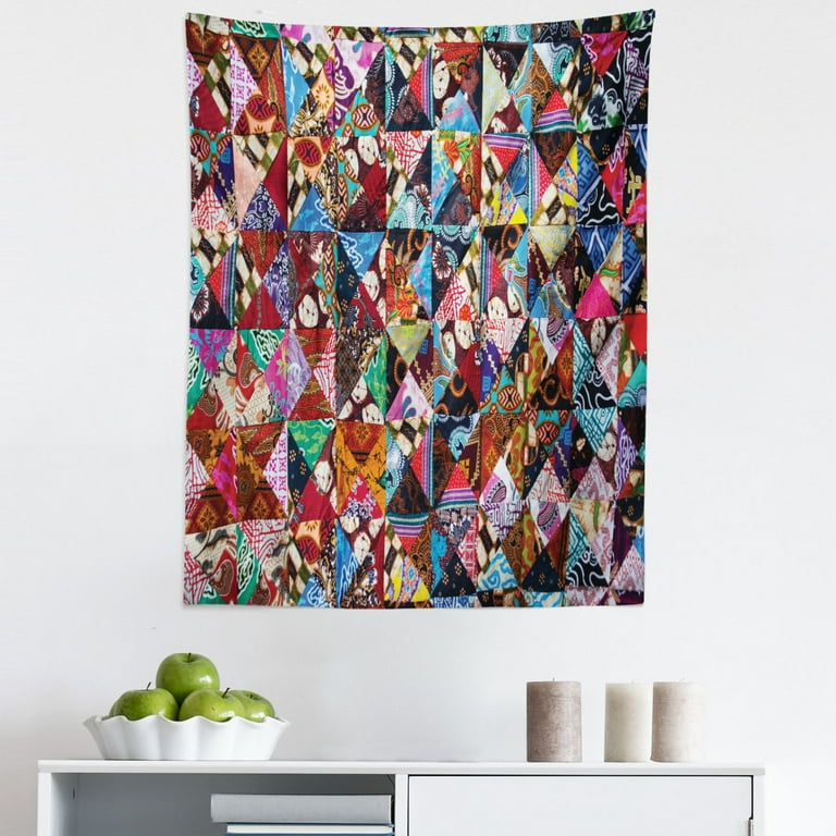 Quilt Tapestry Image Print of a Cultural Tile Pattern from Bali Indonesia Floral and Rich in Color Fabric Wall Hanging Decor for Bedroom Living Room