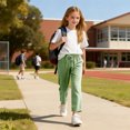 thumbnail image 6 of Yourumao Linen Pants for Girls 4-14 Year Elastic Waist Straight Leg Pants Lightweight Solid Summer Pants with Pocket, 6 of 9