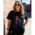 thumbnail image 3 of T Shirts for Women Short Sleeve Cotton Crewneck T-Shirt, Hummingbird Colorful Gradient Bird Splash Ink Tee Tops Casual Basic T-Shirts, XS-5XL Black XS, 3 of 7