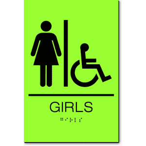 

California GIRLS Accessible Restroom Wall Sign-Laserglow / Black (4 Units)