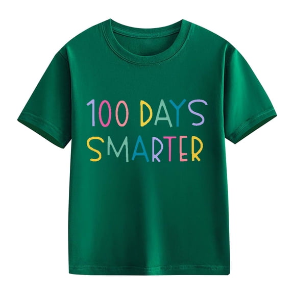 KAUOD Girls 100 Day of School T Shirt Cute Letter Graphic Short Sleeve Shirt Kids Toddler Cotton Soft Crew Neck Tops Clothes