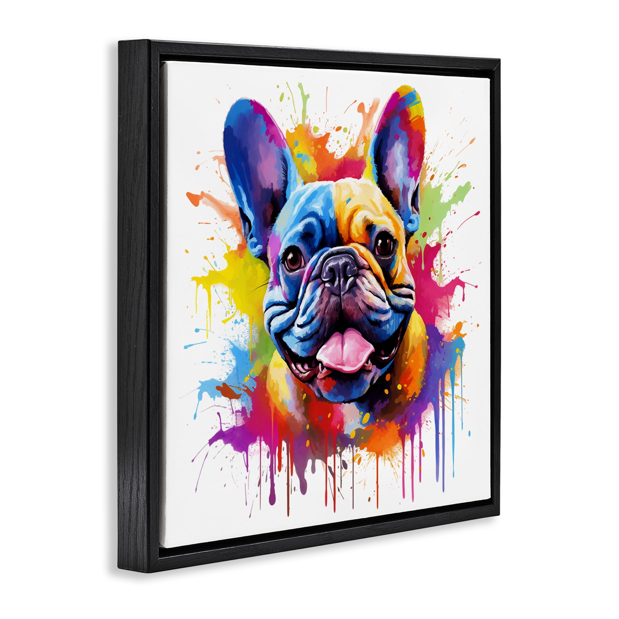 Stupell Industries French Bulldog Modern Splash Animals & Insects Painting Black Floater Framed Canvas Art Print Wall Art, 25 x 25