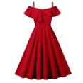 thumbnail image 2 of Jinhomg Womens Wedding Guest Dress Asymmetric Ruffle Strap Midi Dresses Elegant Ruffle Hem A-Line Pleated Dress formal Homecoming Graduation Prom Dress Red M, 2 of 3