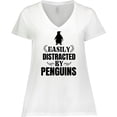 thumbnail image 3 of Inktastic Easily Distracted by Penguins Women's Plus Size V-Neck T-Shirt, 3 of 5