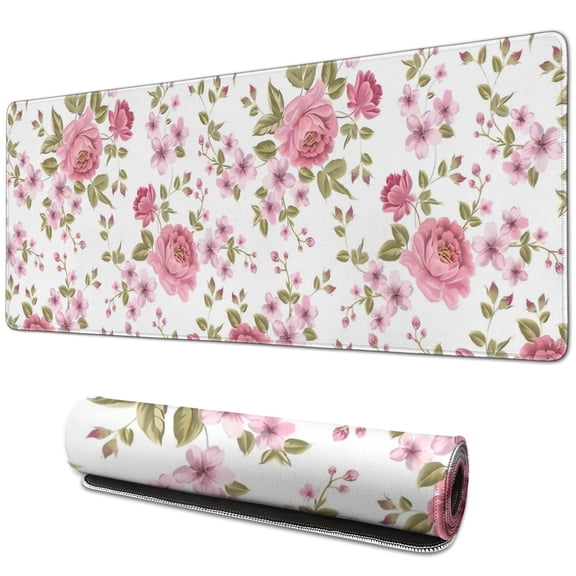 Long Mouse Pads for Desk,Pioneer Flower Floral Print Pattern Desk Mats on Top Of Desks, Desk Mouse Pad Extra Large with 3mm Non-Slip Base and Stitched Edge for Gaming,Office,Work,Home 31.5"x11.8"