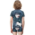 thumbnail image 3 of Demon Slayer Muichiro Tokito Boys 2-Piece Swimsuit Set, Short Sleeve Rash Guard & Swim Trunks, 3 of 7