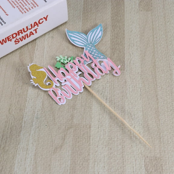 LOLIPPYY Blue Mermaid Cake Toppers Set for Birthday Party Decor Premium Paper Decorative Picks 6 Count