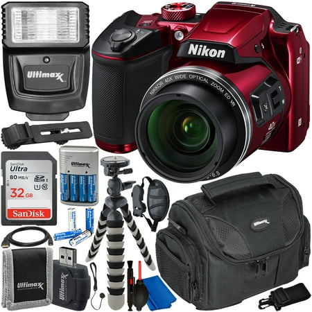 Nikon COOLPIX B500 Digital Camera (Red) with Essential Accessory Bundle – Includes: SanDisk Ultra 32GB SDHC Memory Card, Rechargeable Batteries (8-AA) & Dock Charger, Digital Slave Flash & MUCH MORE