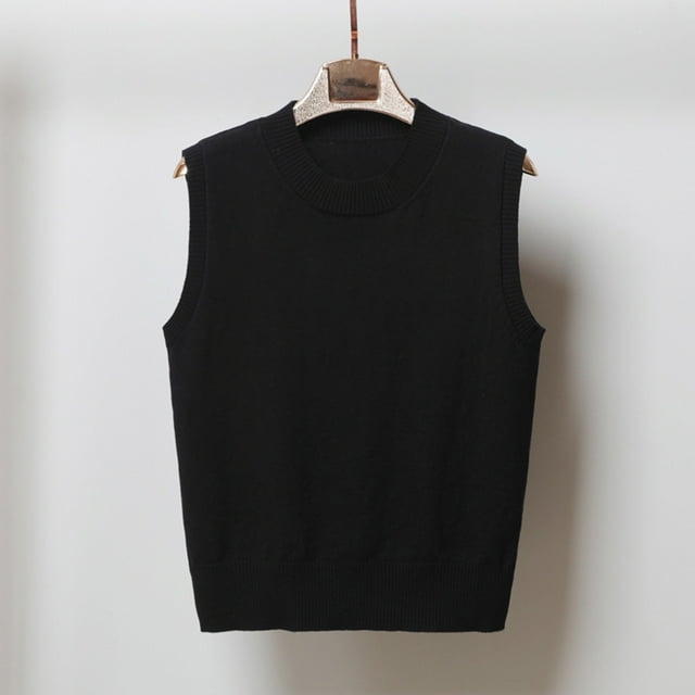 VgaVtl Chandails pour Femmes Sans Manches Gilets pour Femmes Tricotés Noirs Unis Chandails Réguliers