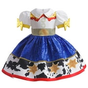 Loel Girls Princess Cosplay Dress Cowgirl Costume Jessie Costume Party Dress Cowboy Print Dress with Headbands