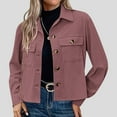 thumbnail image 2 of JGGSPWM Women's Fashion Corduroy Cropped Shacket Button Down Jacket Long Sleeve Top Trendy Shirt Pink S, 2 of 7