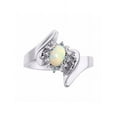 thumbnail image 1 of Rylos Bague de Designer Florale en Or Blanc 14K avec Pierre Précieuse Ovale 6x4 mm et Diamants Étincelants - Opale de Pierre de Naissance Bijou Africain Taille 8, 1 of 7