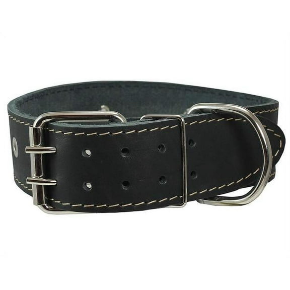 Black Genuine Leather Studded Dog Collar, 1.75" Wide. Fits 18.5"-22" Neck. For Large Breeds Boxer, Bulldog, Pitbull.