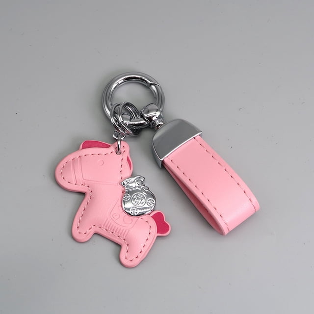 Pulsera llavero de cuero con colgante de pony de dibujos animados para pareja, bolso, llavero de coche