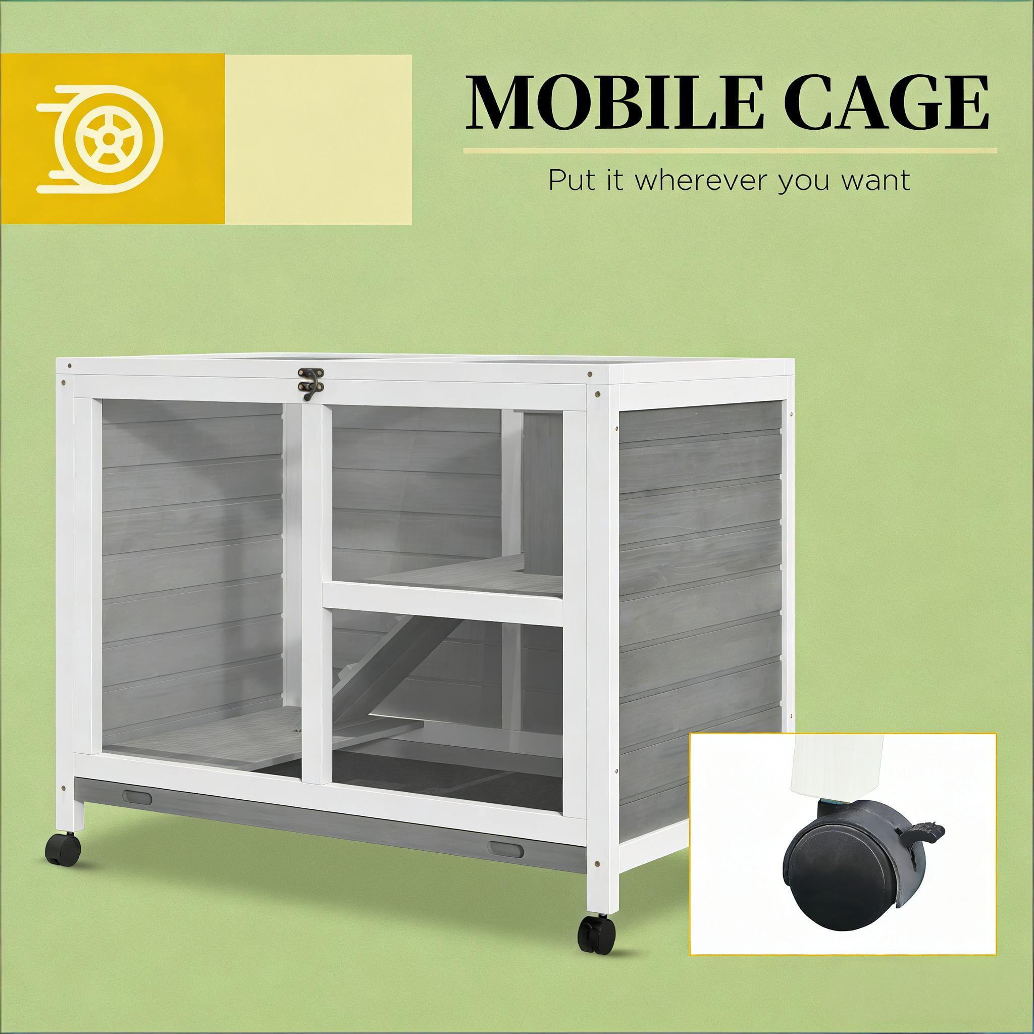 Bunny Cage with Wheels, Small Rabbit Hutch Spacious Pet House