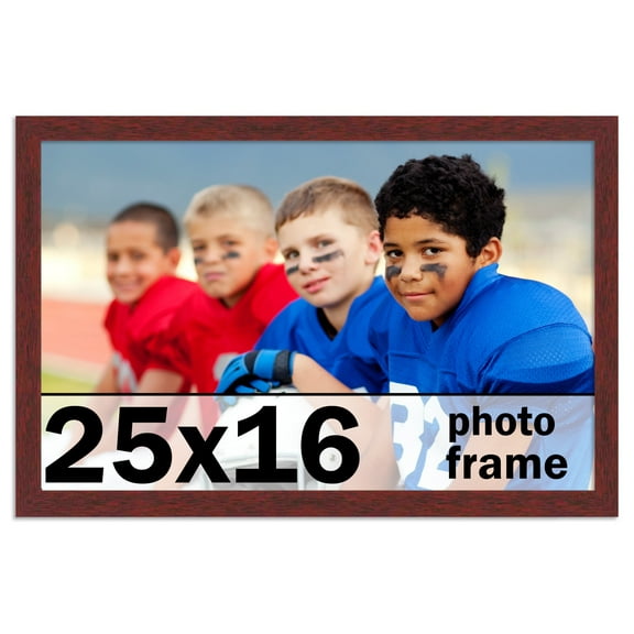 25x16 Frame Brown Mahogany Solid Wood Picture Frame Includes UV Acrylic Plexiglass, Acid Free Foam