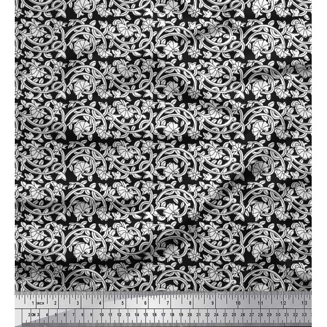 Soimoi Poly Georgette Fabric Leaves & Floral Block Fabric Prints by Yard 52 Inch Wide