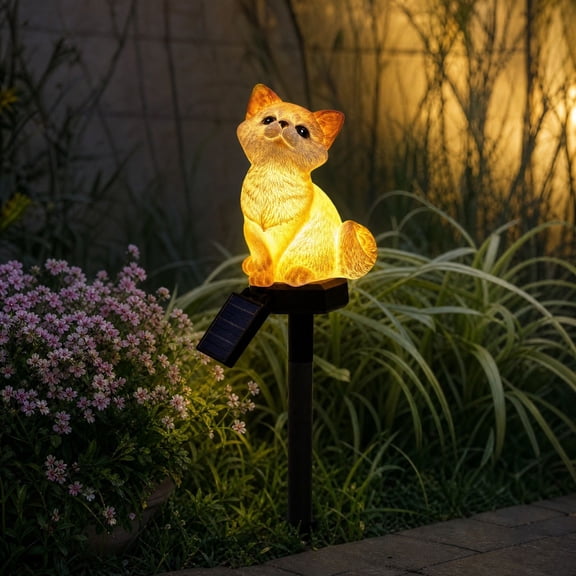 Vikakiooze Solar Figurine Stake Light Decoration, PVC Simulated Cat Outdoor Solar Lamp, Cute Glowing Lawn Ornament, for Yard Patio Garden Play Area Fun Festive Decor