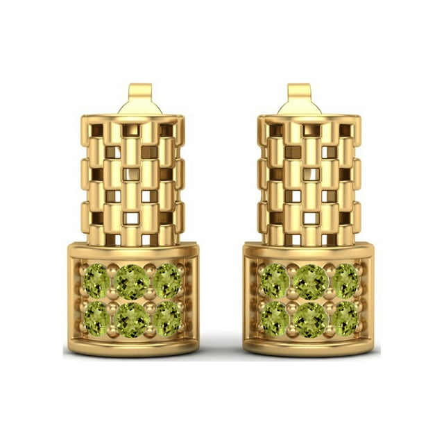 925 Argent Sterling Or Vermeil Élégance Ronde Péridot Femmes Mariage Stud Boucles d'Oreilles