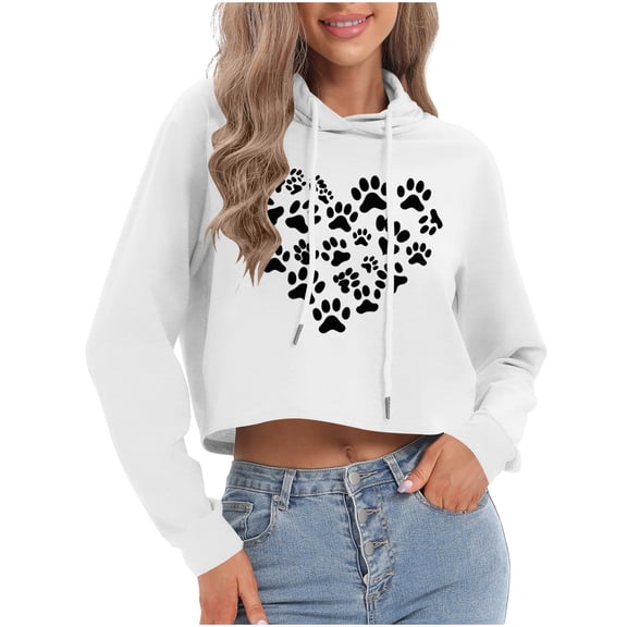 Valentine's Cropped Sweatshirt for Women Funny Love Heart Graphic Hoodies Long Sleeve Pullover Shirts Tops (M, White)