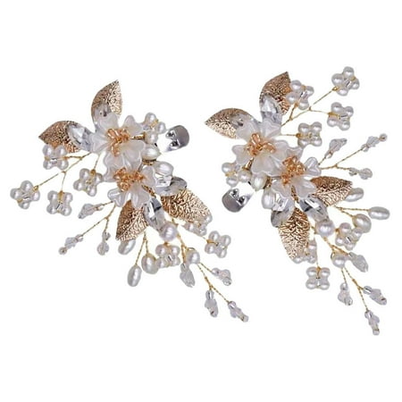 

Qnmwood Wedding Sandals Heels Shoe Clip Bridal Buckles Pearl Crystal Flower (Golden)