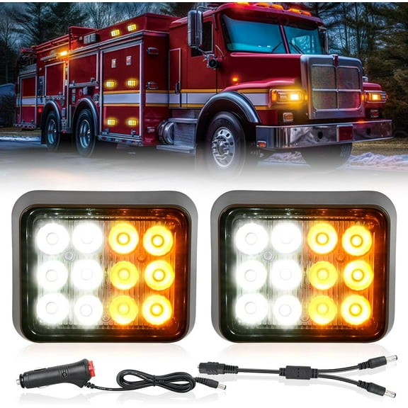 Nilight 12LED Magnetic Wireless Trailer Lights 2PCS Rechargeable Portable Hazard Beacon Warning Light Amber and White Light for Trucks Trailers Vehicles Cars Bus Surface Mount