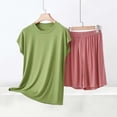 thumbnail image 2 of BaoFuBaoMei Pajamas for Women Set Plus Size 2 Piece Modal Short Sleeve Lounge Set Crew Neck Top and Wide Leg Shorts Pjs Fall Loose Sleepwear, 2 of 5