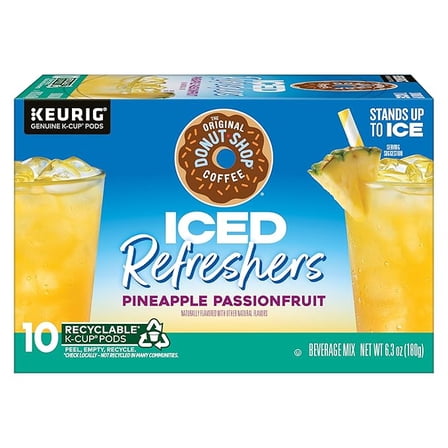 1x The Original Donut Shop, Pineapple Passionfruit Refresher, Keurig Single-Serve K-Cup Pods, 10 Count