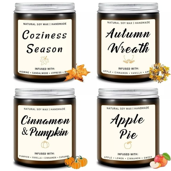 Homsolver Fall Scented Candle Set of 4 | Home Decor & Gifts for Women & Men