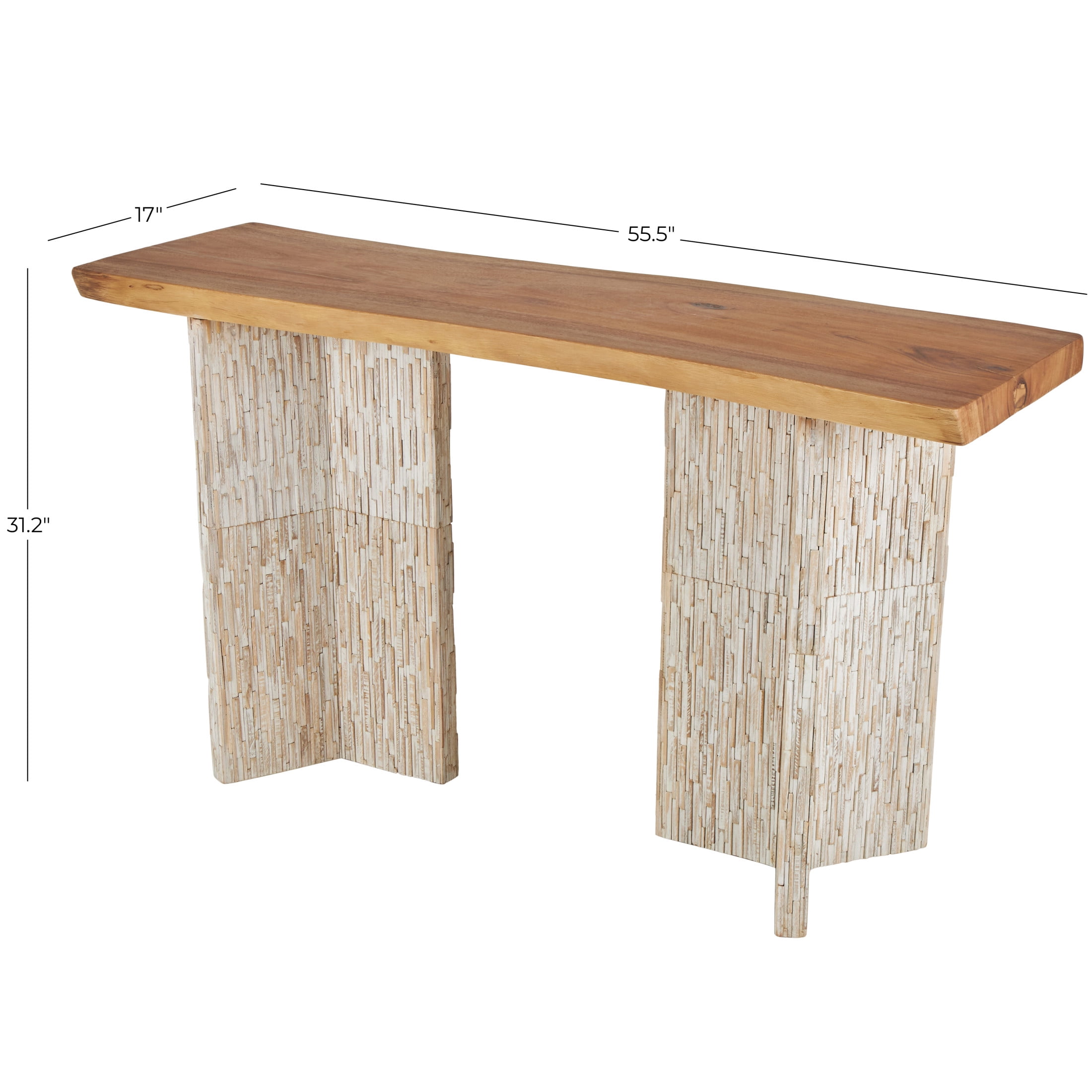 DecMode 56" x 31" Brown Teak Wood Handmade Rectangular Console Table with Envi Slat Legs, 1-Piece