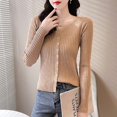 thumbnail image 2 of Vedolay Womens Cardigan Sweaters Casual Sweater Tops Knit Cardigan Slim Long Sleeve Coat Khaki,One Size, 2 of 5