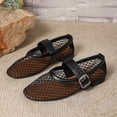 thumbnail image 4 of Miluxas Women's Mesh Ballet Flats Round Toe Fishnet Ballerina Flats Buckle Strap Mary Jane Ballet Flats for Parties or Casual Dress Shoes Black 6.5(38), 4 of 9